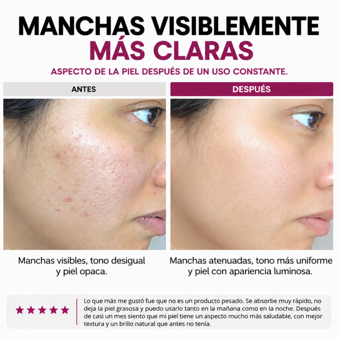 Mejora las líneas de expresión, las manchas y los signos de cansancio de forma natural.
